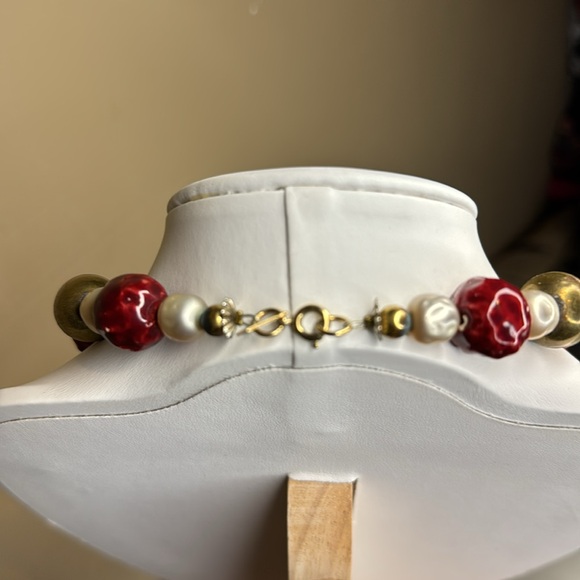 Chunky Red & Gold Beaded Necklace ~ Big Round Beads - Picture 4 of 4